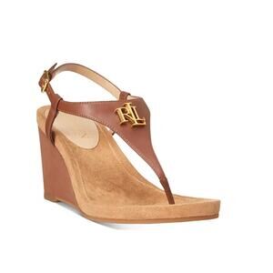 Lauren Ralph Lauren Women's Jeannie Wedge Sandals Tan Leather Size 10